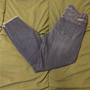 KanCan Medium Blue Cropped Straight Leg Jeans with Raw Hem